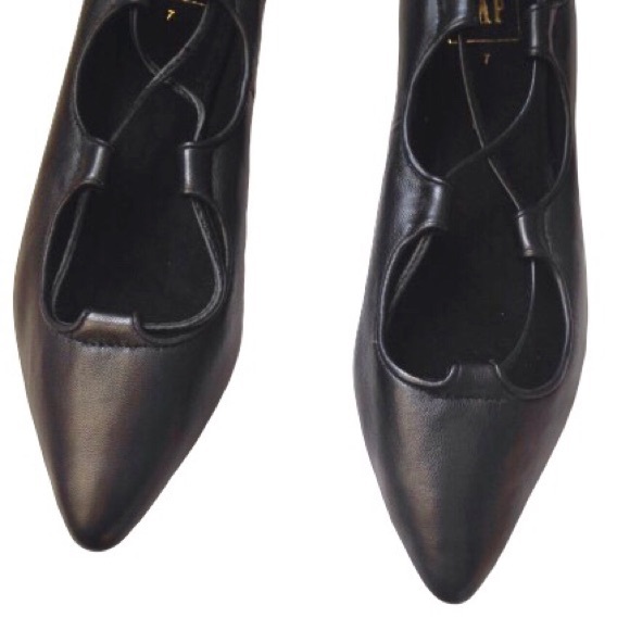 Gap Black Lace Up Baller Ballet Pointy Toe flats 7 - Picture 3 of 8